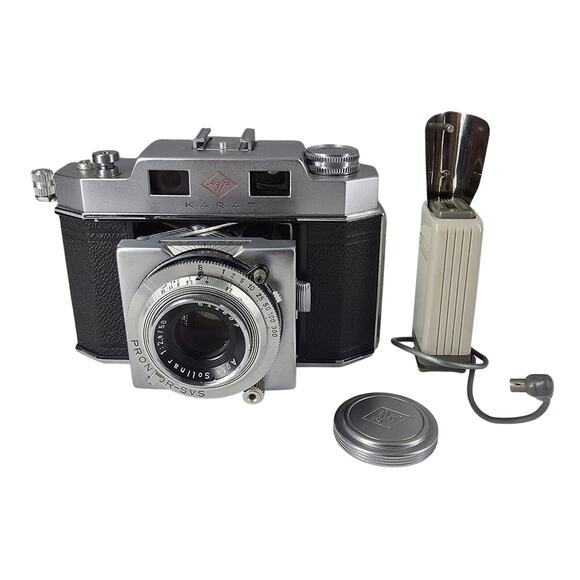 AGFA KARAT IV 35MM CAMERA - SOLINAR 50MM F/2.8 LENS + OPTIMA BLITZ FLASH VINTAGE - Picture 1 of 16